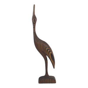 16” Mid Century Modern Wood Crane Vintage Carved Bird Figurine, Tall Handmade Wooden Sculpture MCM Heron Egret Witco Style