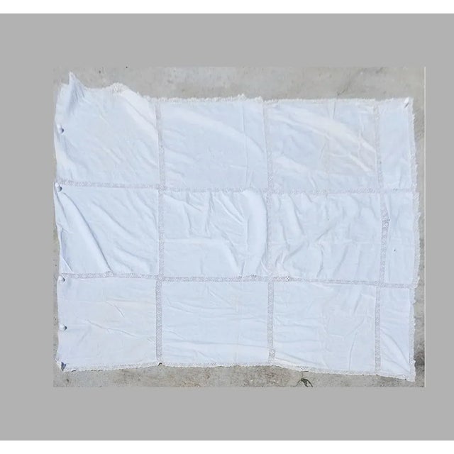 Textile Vintage Rustic Crochet and Feed Sack Bedspread Tablecloth For Sale - Image 7 of 7