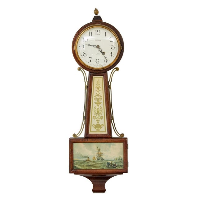 Wood Early 20th Century New Haven Banjo Wall Clock, 1890s For Sale - Image 7 of 7