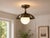 Spun Solid Brass Dome Semi-Flush Mount With Opal Glass Globe For Sale - Image 4 of 8