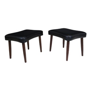 Mid 20th Century Pair of Danish Ottomans in Original Black Vinyl For Sale