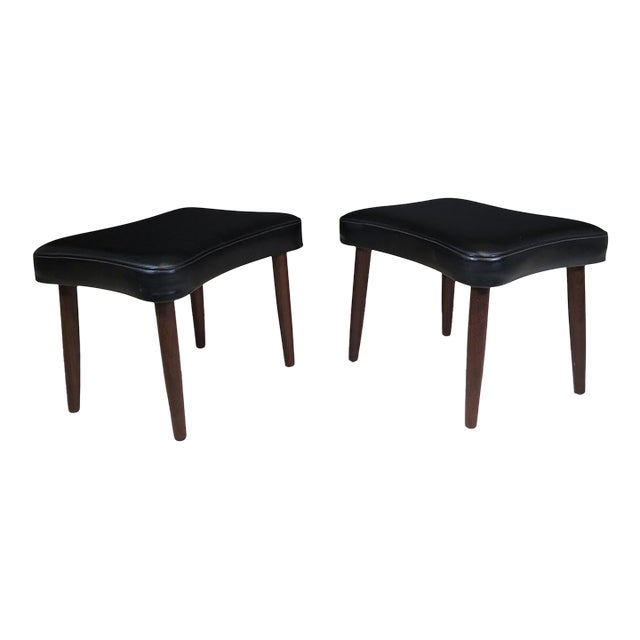 Mid 20th Century Pair of Danish Ottomans in Original Black Vinyl For Sale