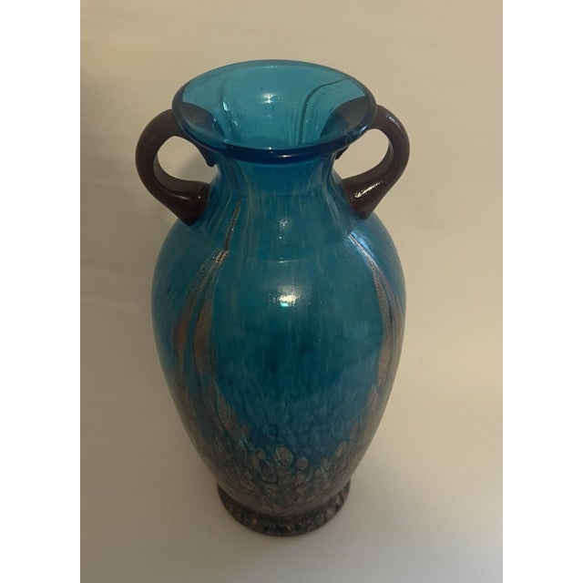 Late 20th Century Vase Blue Copper Aventurine Vintage Dale Tiffany Art Glass Milano Amphora For Sale - Image 9 of 9