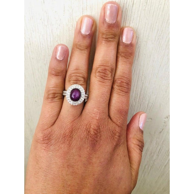 Early 21st Century Non Heated Cabochon Star Ruby Diamond Engagement Ring, Size 7 For Sale - Image 5 of 5
