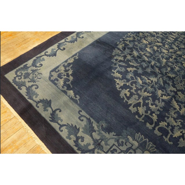 Early 20th Century Chinese Peking Carpet ( 9'2" x 11'10" - 280 x 360 ) Vintage Chinese Peking Wool Rug, Navy & Blue, Circa...
