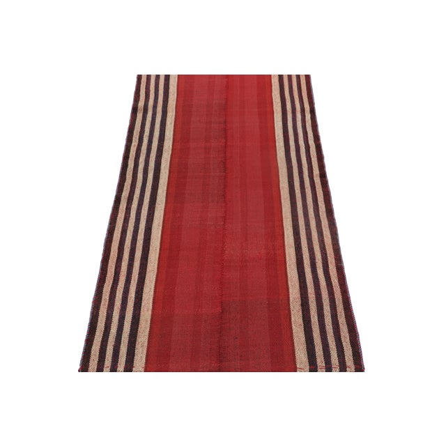 Tribal 1950s Vintage Persian Kilim Runner in Red With Blue and White Stripes by Rug & Kilim For Sale - Image 3 of 8