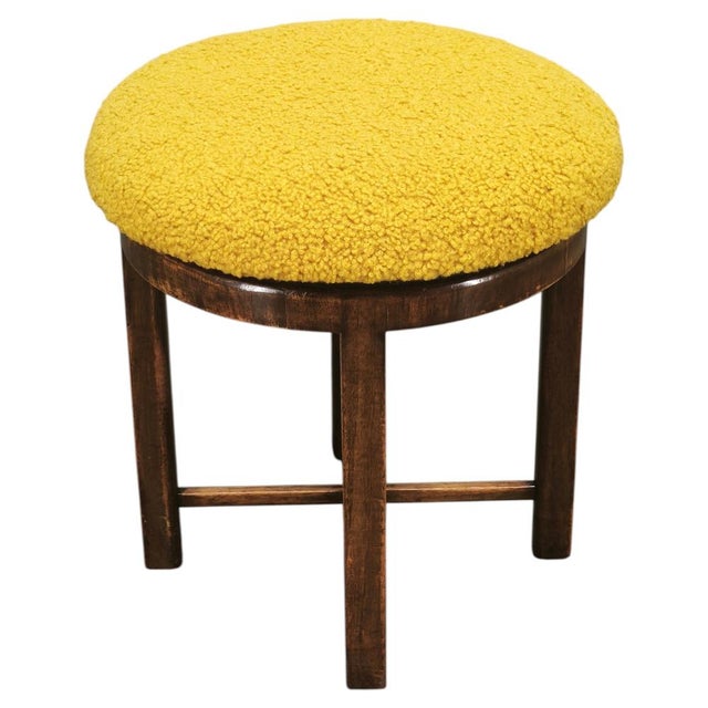 Art Deco Beechwood Stool with Bouclé Upholstery, Czech, 1930s For Sale - Image 9 of 9