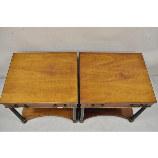 Traditional Late 20th Century French Empire Cherry Wood Black Column 1 Drawer Lamp End Table by Heritage, Pair For Sale - Image 3 of 11