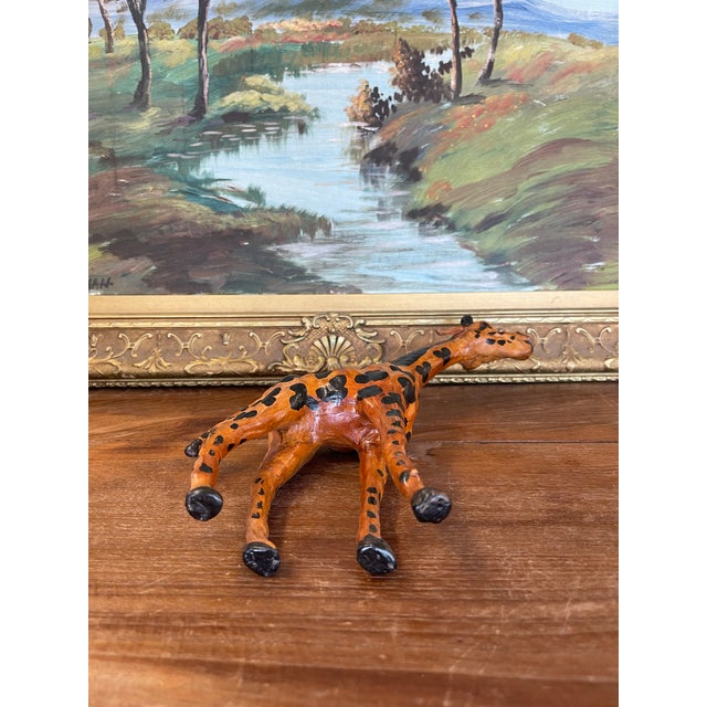 Hand-Carved Painted Wooden Giraffe Sculpture With Black Markings. For Sale - Image 9 of 9
