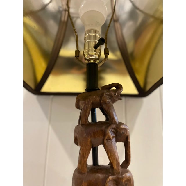Wood Carved Stacked Elephant Totem Lamp 1980s Attributed to Frederick Cooper For Sale - Image 7 of 13