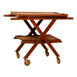 Vintage English Mahogany Folding Serving Trolley, 1950s For Sale