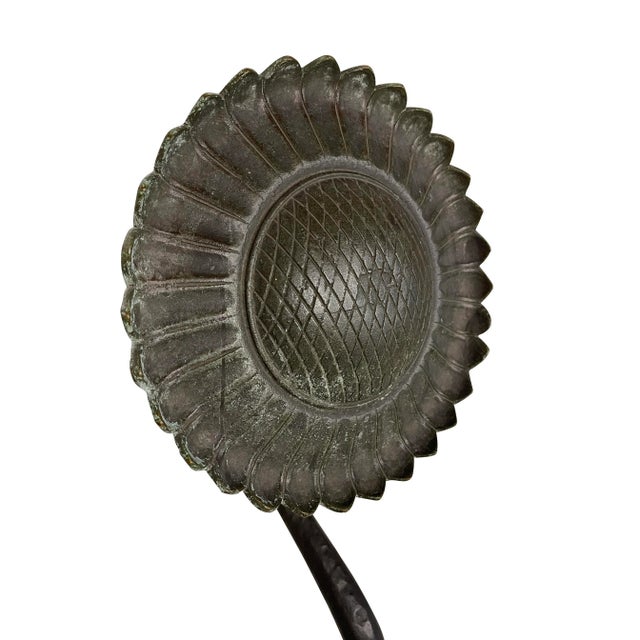 Mid-Century Modern 20th Century Sunflower Black Wrought Oversized Iron Hand Forged Andirons - A Pair For Sale - Image 3 of 8