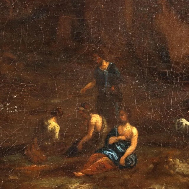 Landscape with Figures, 18th Century, Oil on Canvas, Framed For Sale - Image 3 of 13