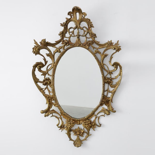 20th Century Rococo Gilt Metal Oval Mirror, Italy, 1950s For Sale - Image 11 of 11