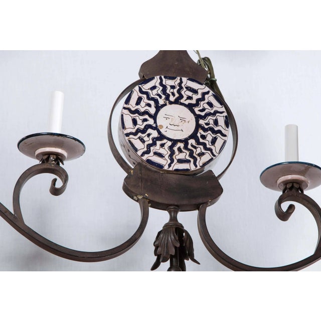1970s Vintage Wrought Iron and Ceramic Chandelier For Sale In New York - Image 6 of 8