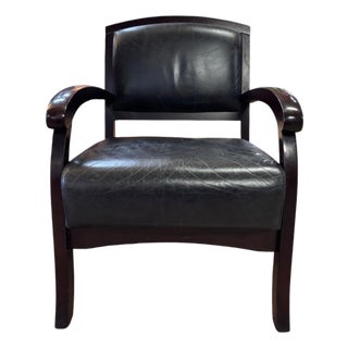 Contemporary Dark Wood & Black Leather Sculptural Armchair For Sale
