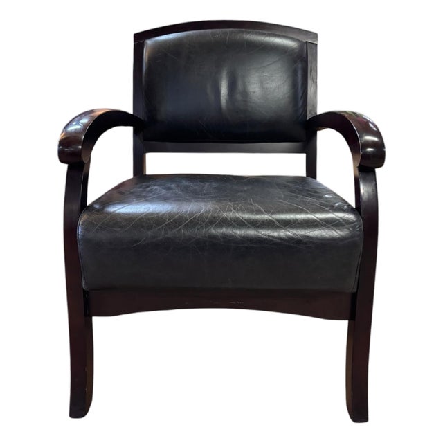 Contemporary Dark Wood & Black Leather Sculptural Armchair For Sale