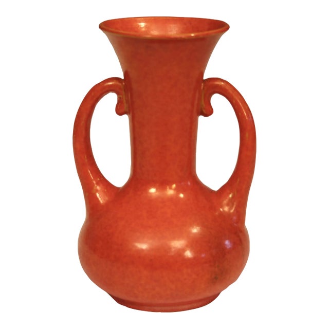 Vintage Awaji Pottery Art Deco Atomic Chrome Orange Red Vase For Sale