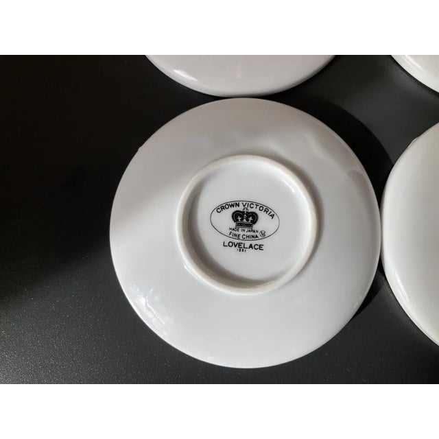 White Lace Round Porcelain Coasters With Platinum Rim Accent- Set of 4 For Sale - Image 10 of 12