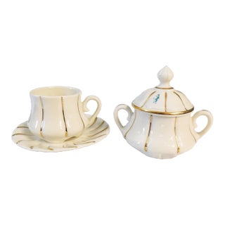 1950s White Four Piece Sugar and Creamer Set For Sale