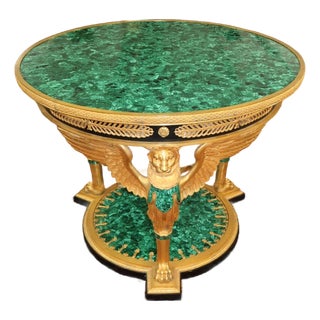 Mid 20th Century Russian Empire Style Gilt Bronze & Malachite Griffin Center Table For Sale