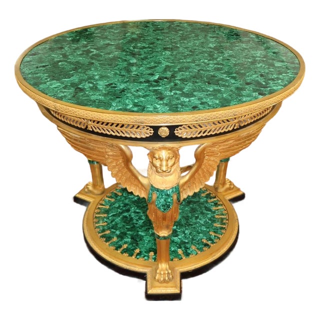 Mid 20th Century Russian Empire Style Gilt Bronze & Malachite Griffin Center Table For Sale