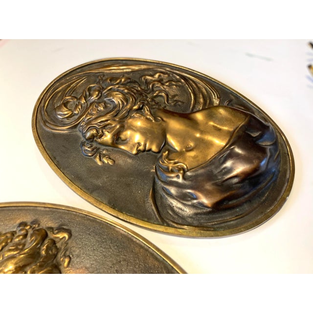 1930s Art Nouveau Augustus St. Gaudens Solid Brass Plaques Pair For Sale - Image 5 of 9