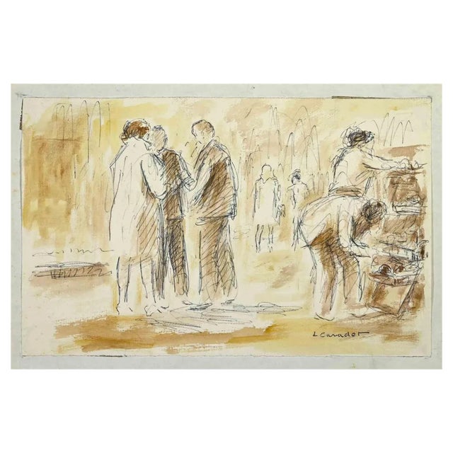 Lucie Caradek, The Market Square, Drawing, Early 20th Century For Sale