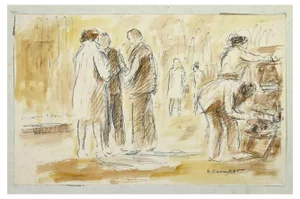 Lucie Caradek, The Market Square, Drawing, Early 20th Century