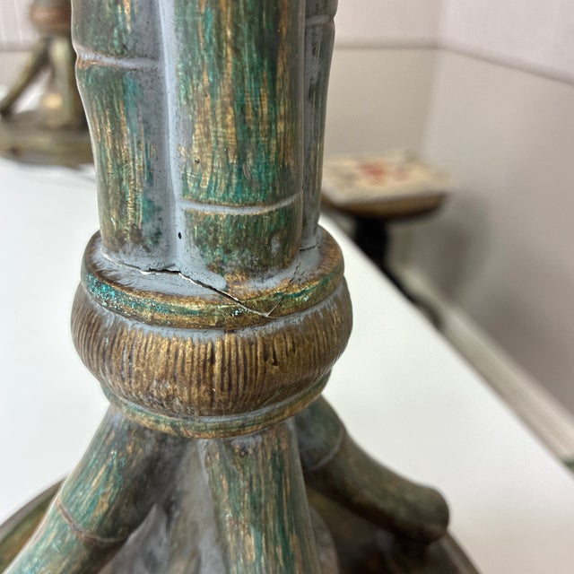 1990s Hollywood Regency Style Palm Bamboo Lamps With Shades - a Pair For Sale - Image 9 of 9