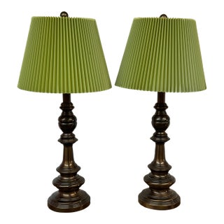 Traditional Turned Dark Bronzed Table Lamps, Pair For Sale
