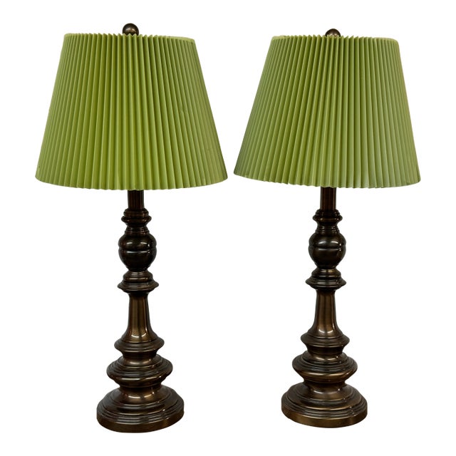 Traditional Turned Dark Bronzed Table Lamps, Pair For Sale