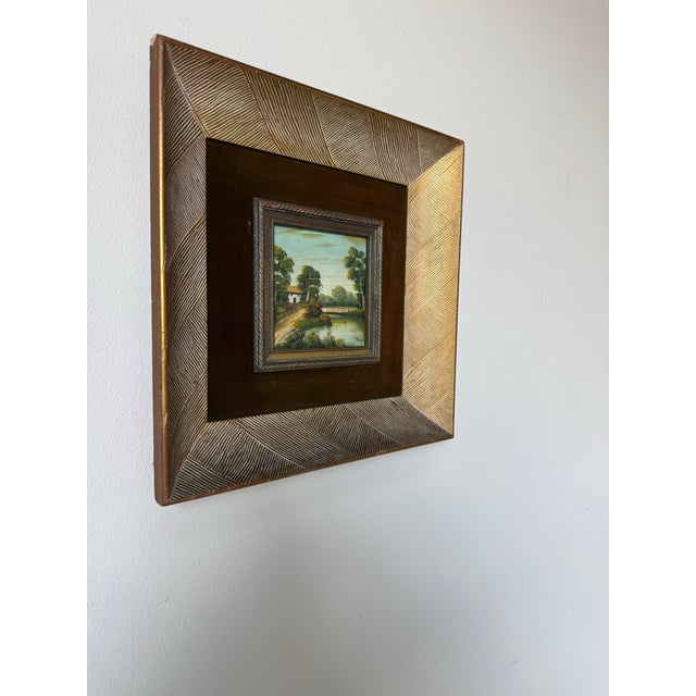 This charming 1960s countryside landscape painting is an impressionist work by Teri Malo, executed in oil on masonite...