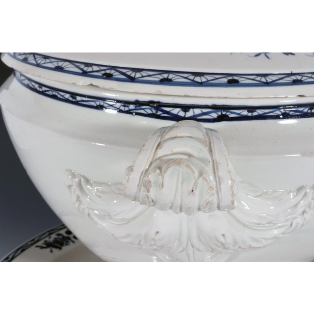 White Early 19th Century Nimy Belgian Faience Large Blue & White Chinoiserie Soup Tureen, Cover & Stand For Sale - Image 8 of 12