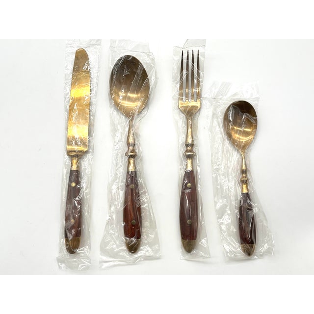 1970s Mid-Century Bronze and Rosewood Royal Cutlery Set, 1970s, Set of 24 For Sale - Image 5 of 18