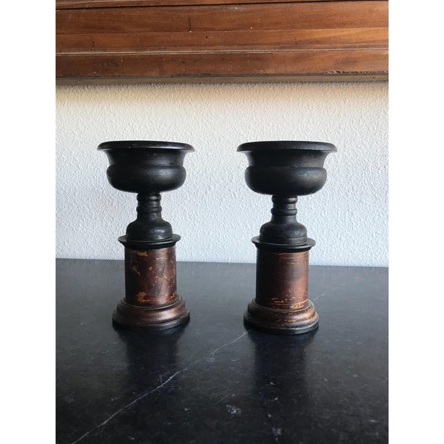 English Wooden Turned Vessels on Stand - A Pair For Sale - Image 3 of 5