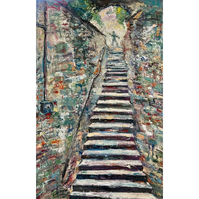 "The Staircase", 28"x42", Oil Painting, by Van Ness Great gift, ready to hang or frame. An abstract staircase ascends to a...