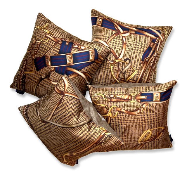 Ralph Lauren Houndstooth Equestrian Vintage Silk Scarf Pillow Chairish