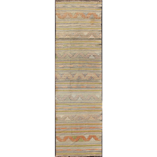 Mid 20th Century Vintage Turkish Kilim Runner With a Stripe and Modern Design For Sale - Image 11 of 11