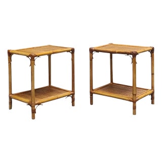 Vintage Nightstands in Bamboo and Woven Rattan, Italy, 1960s, Set of 2 For Sale