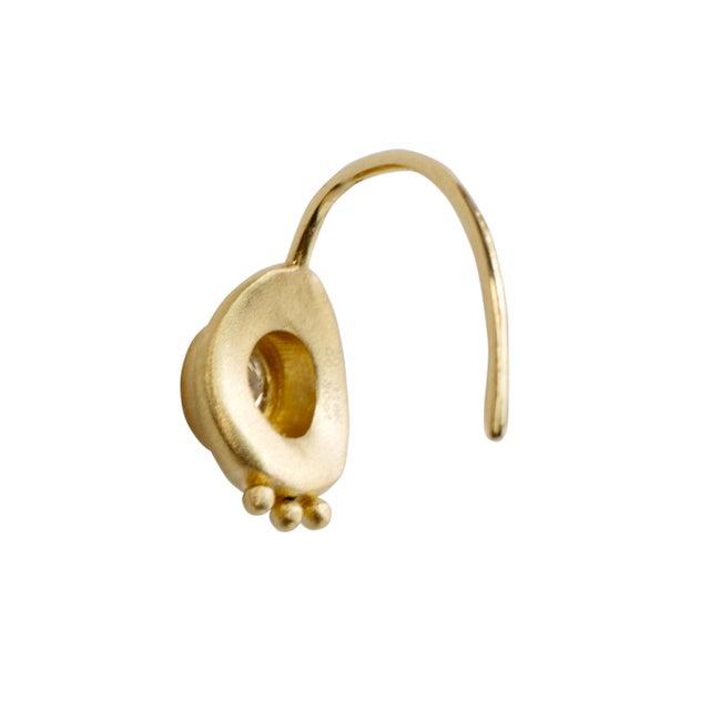 Gold Solitaire Diamond Disc Gold Hook Earrings, Pair For Sale - Image 8 of 8
