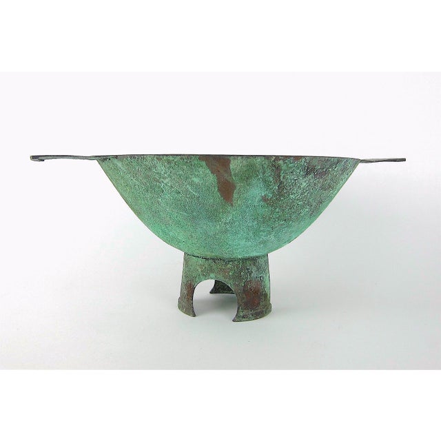 American Marie Zimmermann Large Quaich Form Bowl With Encrusted Green Verdigris Patina For Sale - Image 3 of 10