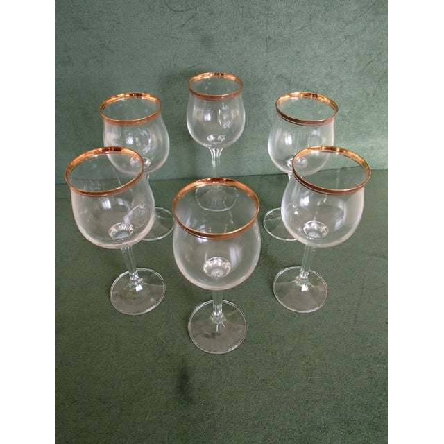 Mid-Century Modern Crystal Wine Glasses with Gold Rim, 1960s, Set of 6 For Sale - Image 3 of 13