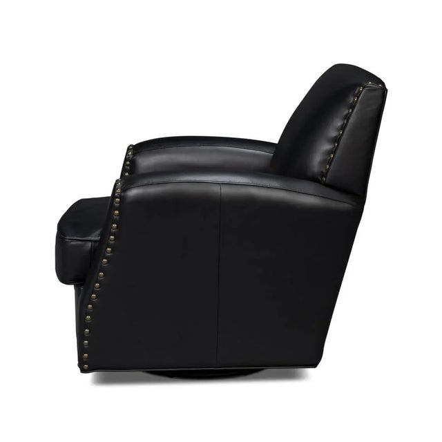 Contemporary Black Leather Swivel Armchair For Sale - Image 4 of 11