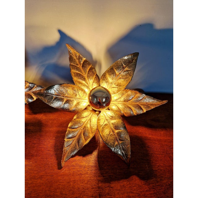 Floral Brass Wall Sconces by Willy Daro for Massive, 1970, Set of 2 For Sale - Image 6 of 14