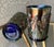 Ink Blue Circa 1969 St. Clair Glass Inverted Fan & Feather Carnival Reproduction Iridescent Glass Tumblers – A Pair For Sale - Image 8 of 18