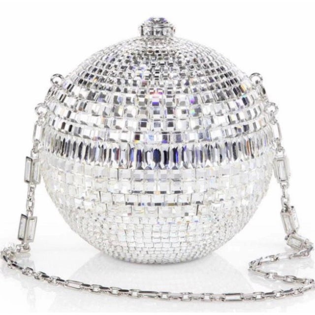 2015 Judith Leiber Disco Sphere Ball Rhine Ballroom Silver Bag Minaudière Crystal Shoulder Clutch For Sale - Image 12 of 12