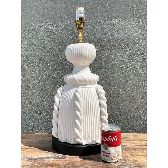 Vintage Ceramic Rope Detail Table Lamp For Sale - Image 4 of 12