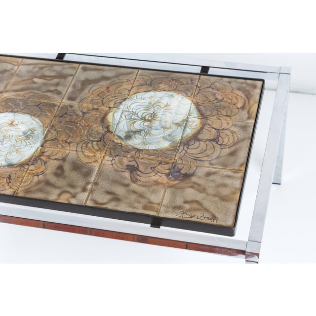 1970's Mid-Century Modern Juliette Belarti Chrome & Ceramic Coffee Table For Sale - Image 4 of 9
