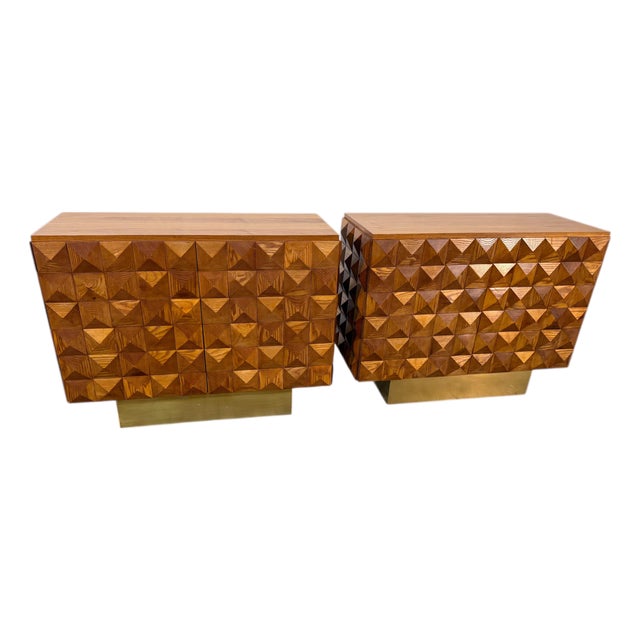 Pair of Geometric Wood Cabinets, Mid-20th Century For Sale